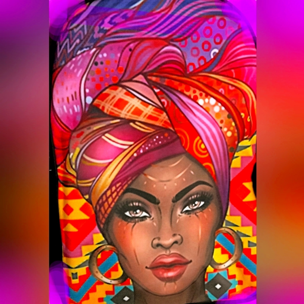 African American Traditional Women  School Backpack Black Art Bookbag